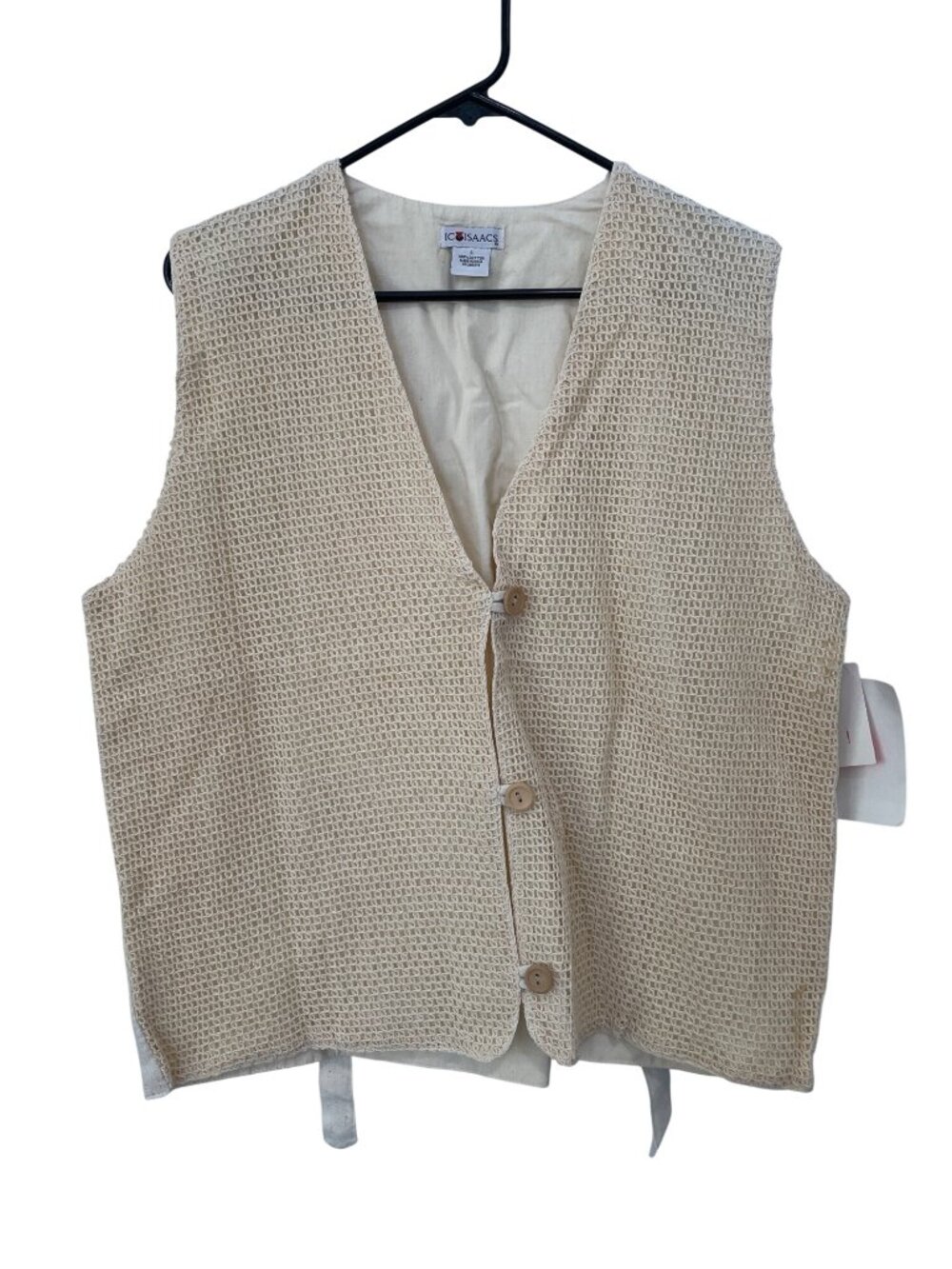 Vintage IC Isaacs Vest Size Large V Neck Button Front Beige Cotton Deadstock NEW
